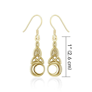 Celtic Triquetra and crescent moon Solid Gold Earrings GTE2565 - Jewelry